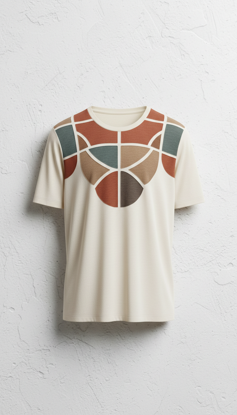 Porcelain White Unisex Shirt With Terracotta Inlay Pattern
