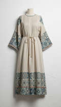 Flowing Linen Dress With Azure Tile Accents