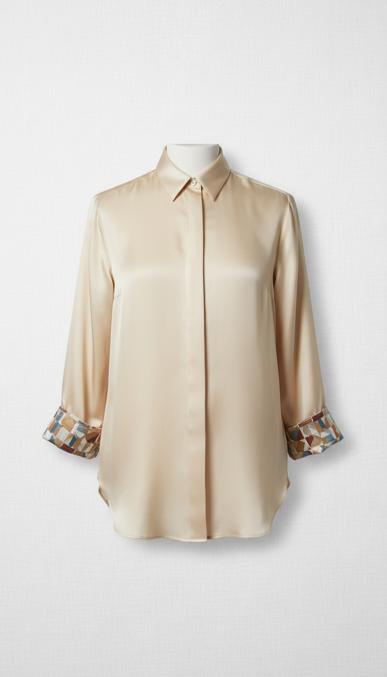 Tailored Silk Shirt With Motif Cuffs
